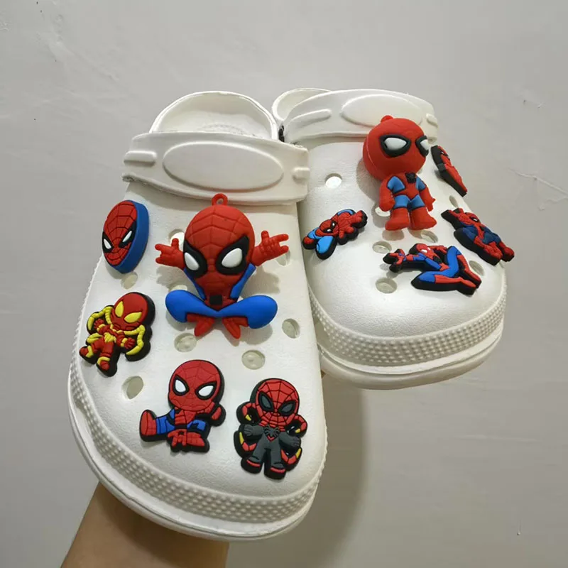 

10pcs Mesuca Marvel Spider-man Shoe Charms DIY Cartoon Clog Sandal Shoes Accessorie Wristband Hole Slipper Decoration Buckle
