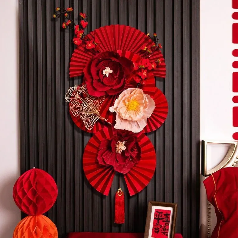 Happy Chinese New Year Chinese Wedding Paper Fan Decoration Wall Door Hanging Ornament Wedding Supplies 2025 Spring Festival