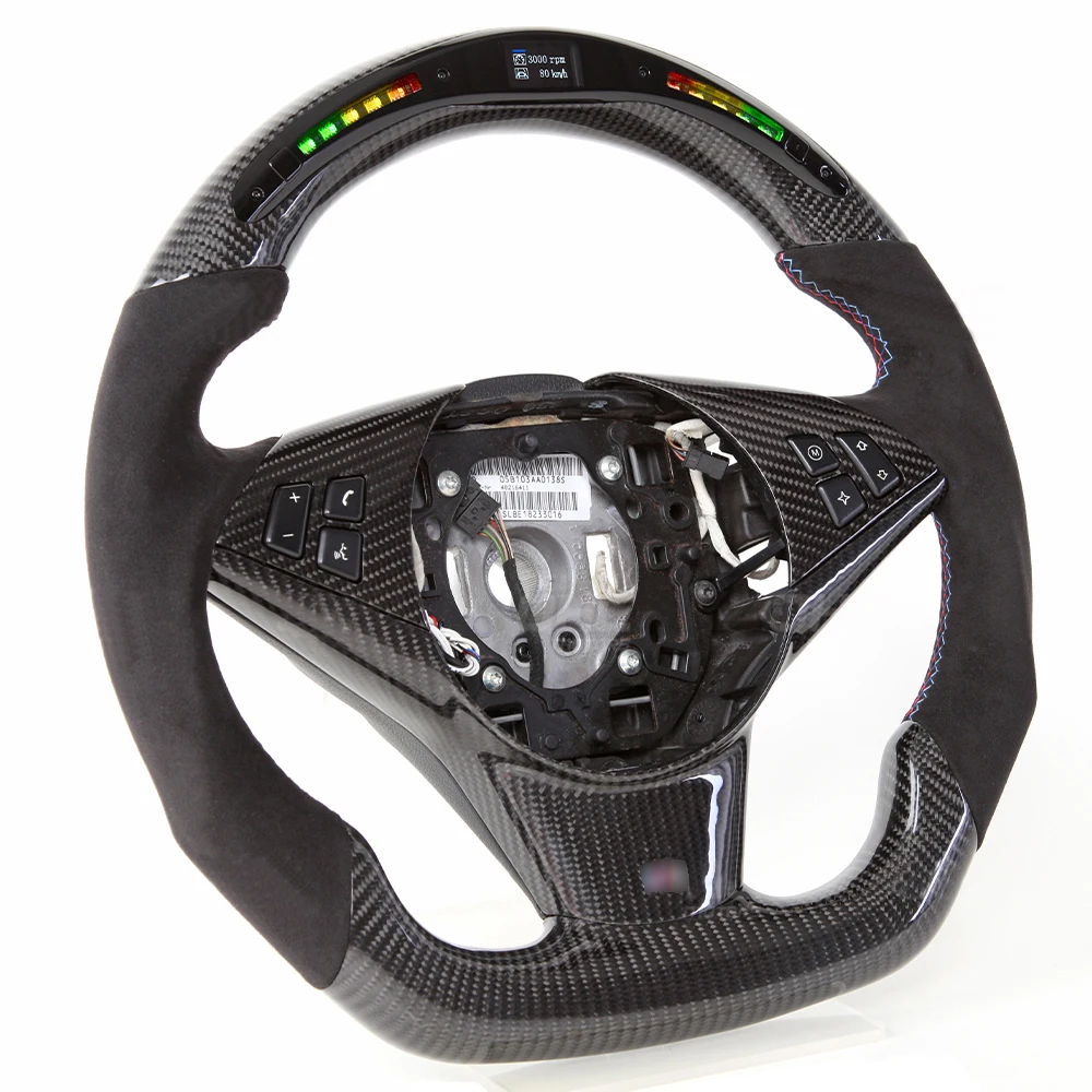 For BMW E60 Carbon Fiber Steering Wheel with LED  Alcantara BMW E60 E61 M5 E63 E64 M6 to M Performance Steering Wheel Upgrade