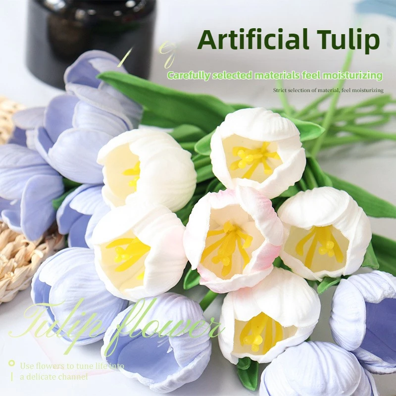 

Tulip Artificial Flower Wedding Bouquet Photography Props Home Living Room Decoration PU Artificial Flower Wholesale