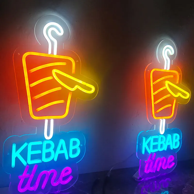 Kebab Neon Sign Light Restaurant Shawarma Bar Custom Food Neon Light Sign Kebab Time Sign Neon Light Decor