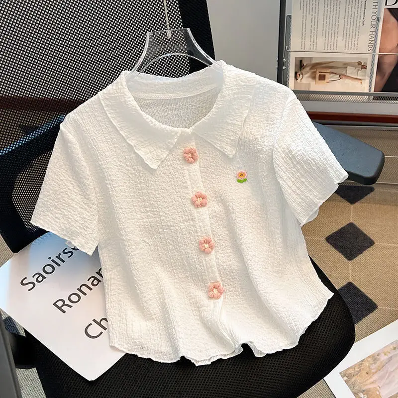 

Sweet Milk ort Sve Ne irt Деревянная щетина Летний дизайн Антивозрастной жен Топ из полиэфирного волокна для поездок на работу Sle