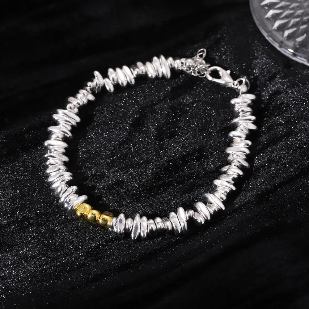 سوار فضي وذهبي اللون مضاد للكهرباء الساكنة قابل للتعديل غير منتظم مطلي بالهيماتيت سوار عتيق بسيط