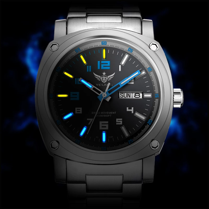 YELANG Men Automatic Watches Titanium Alloy Case H3 T100 Gas SelfLuminous 200M Waterproof Mechanical Wristwatch Sapphire V3.4