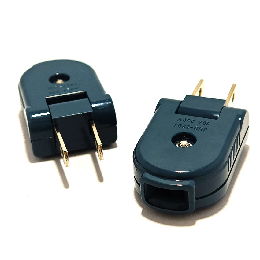 USA American Standard Male Female Wiring Power Plug 90 Degree Rotation 2 Pin 10A 250V Power Extension Cord Rewireable Plug