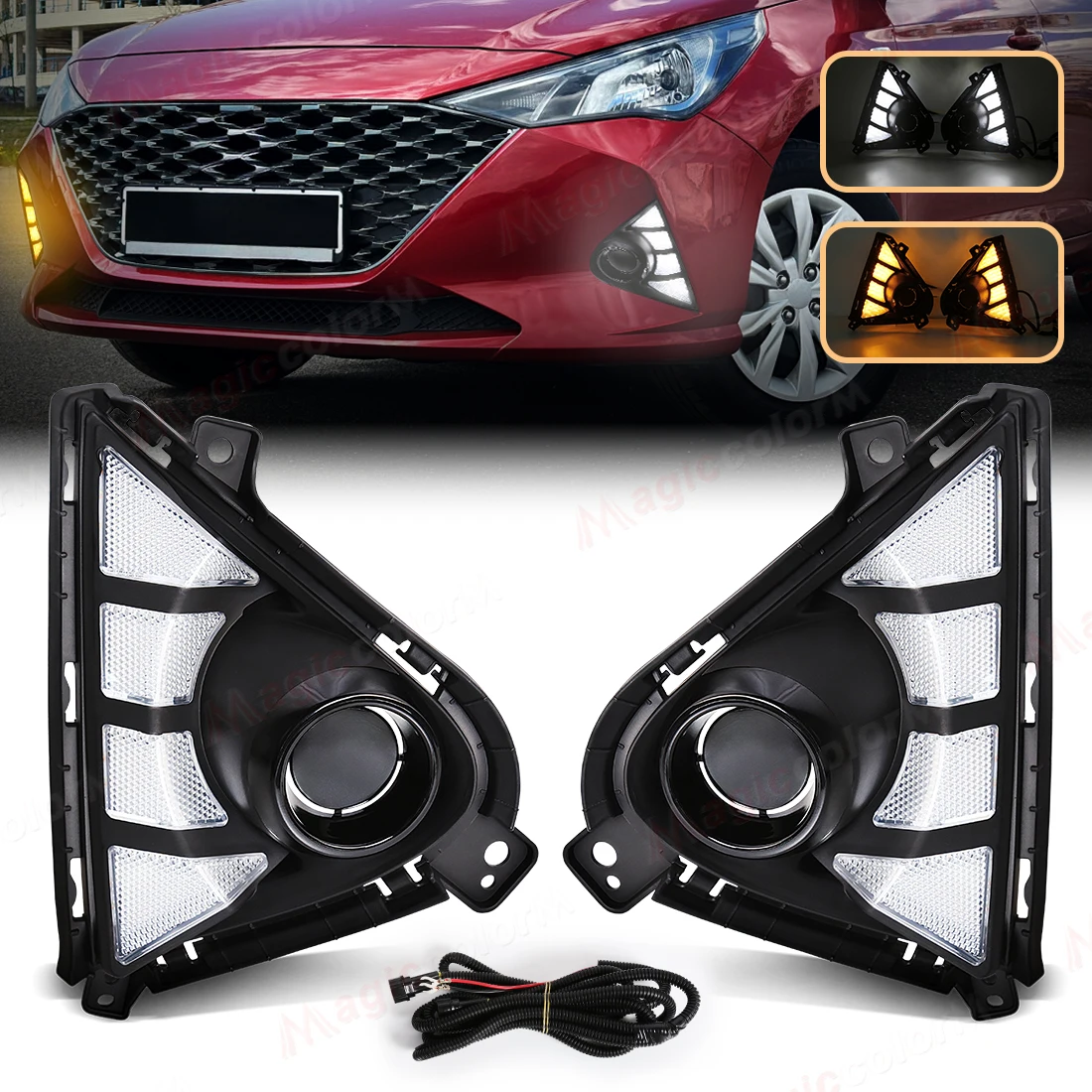

Car Light DRL For Hyundai Accent Solaris 2021 2022 2023 Daytime Running Light Dynamic Amber Turn Signal Lights Fog Lamp Assembly