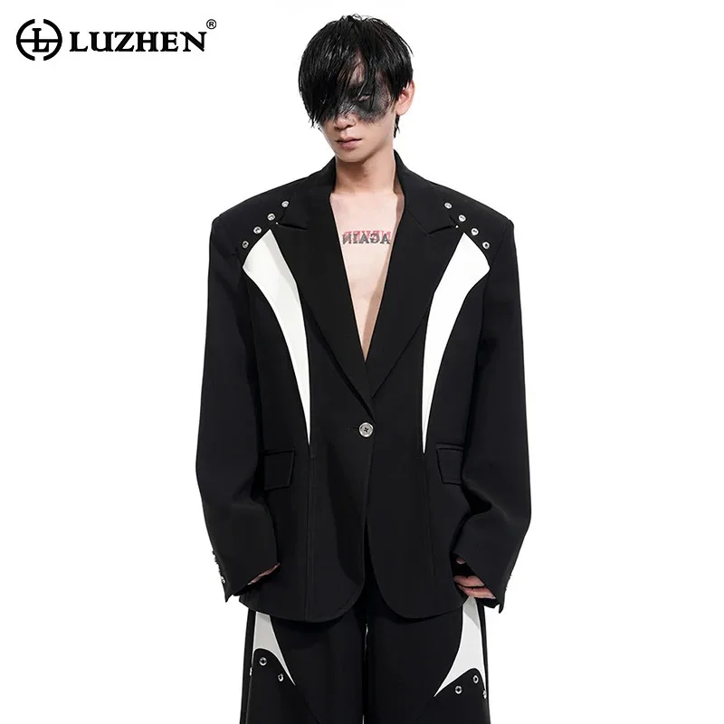 

LUZHEN Blazer Original Shoulder Color Contrast Pad Design Loose Coat Men 2025 Spring Fashion Handsome High Street Clothes JY6016
