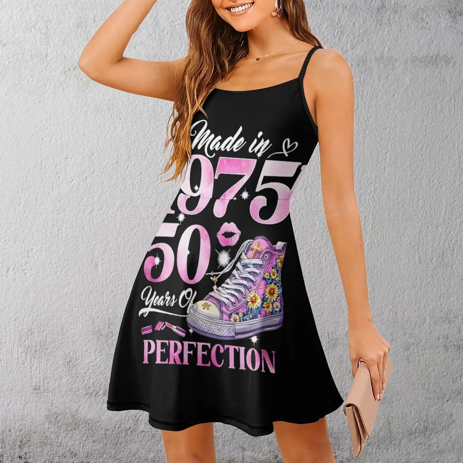 

1975 Floral Sneaker Perfection Women's Sling Dress Funny Novelty Dresses Graphic Cool Sexy Woman's Clothing Parties
