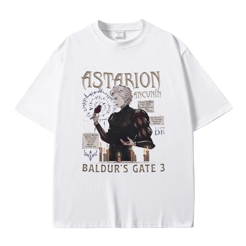 Hot Sale Game Baldur's Gate Astarion Print T-shirts Men Women Vintage Oversized Short Sleeve T Shirt Male Casual Gothic Tshirt