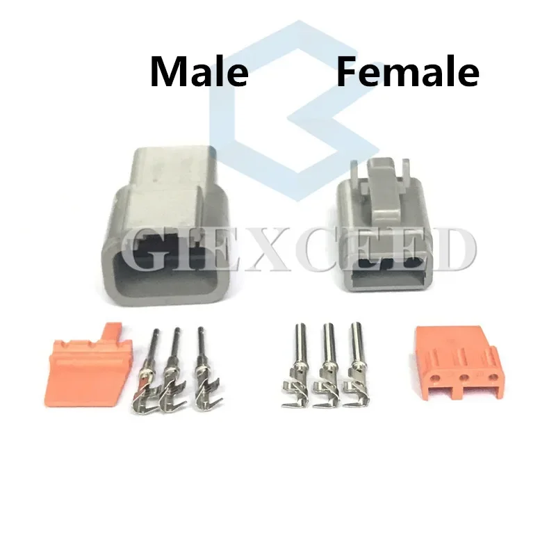 2 Sets 3 Pin AC Assembly Deutsch DTM DTM06-3S/ATM06-3S DTM04-3P/ATM04-3P Wire Connector Gray Waterproof Female Male Auto Socket