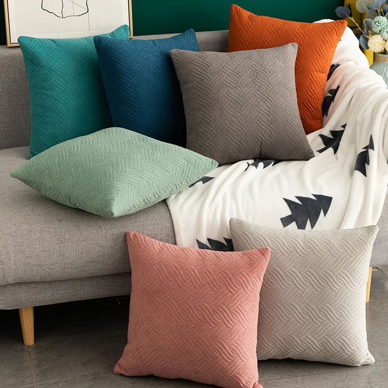 Home beauty velvet pillow cover, simple solid color sofa pillowcase, Invisible Zipper knitted embroidery office cushion cover