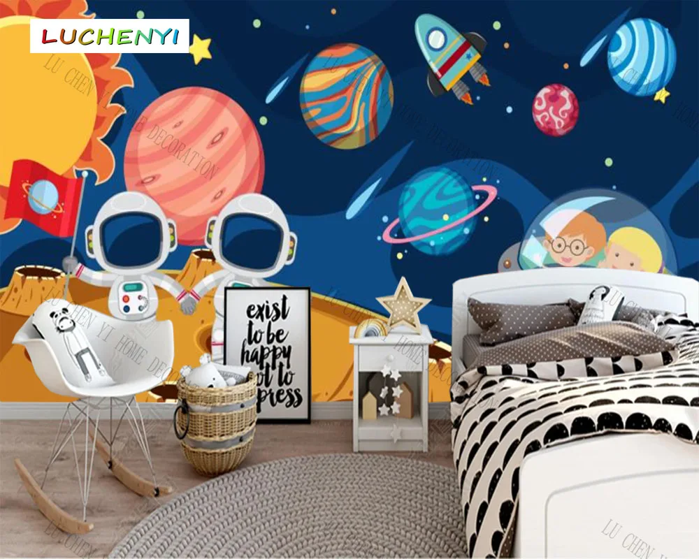 Custom cartoon space and aerospace little astronaut flying dream kids' wallpaper mural children's bedroom home decor sticker