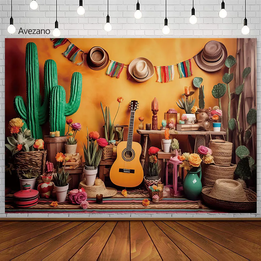 Avezano Photography Background Mexican Western Cowboy Cactus Floral Birthday Party Decoration Cake Smash Backdrop Photo Studio