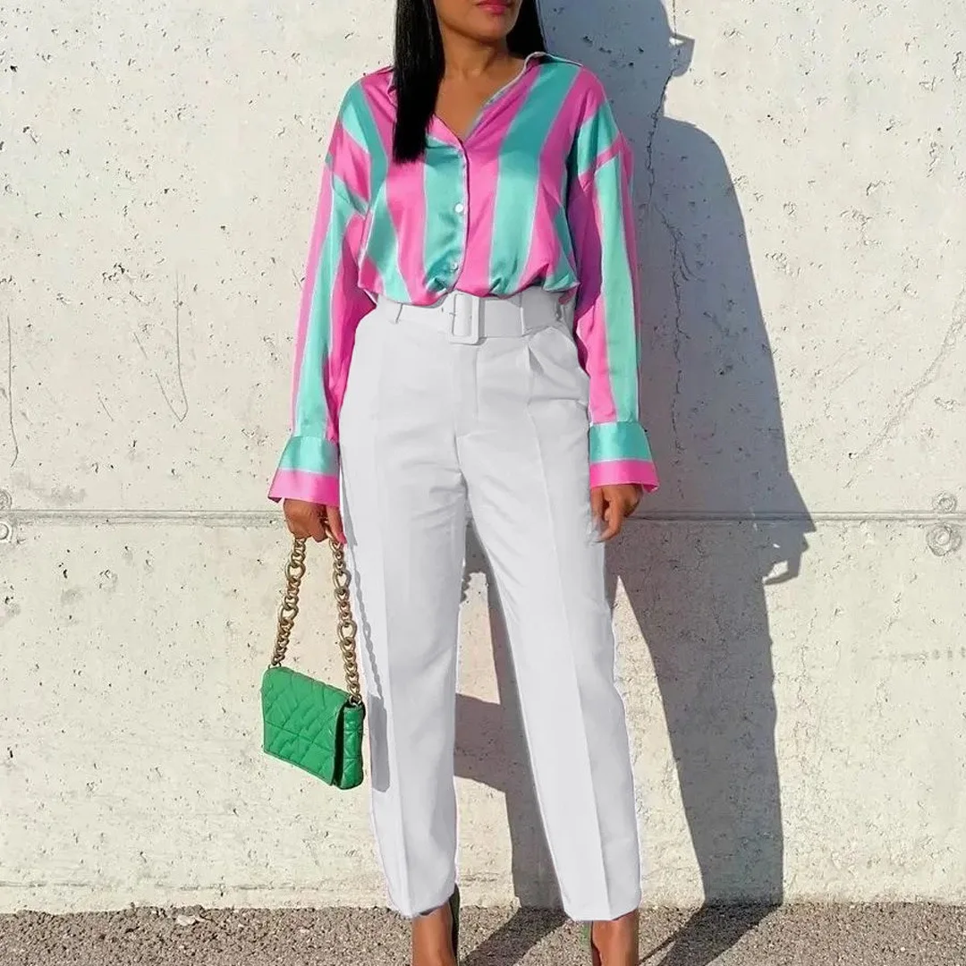 Elegant Office Ladies Pants Autumn 2023 New Trends Belt Waisted Solid Straight Professional Female Business Work Wear Trousers