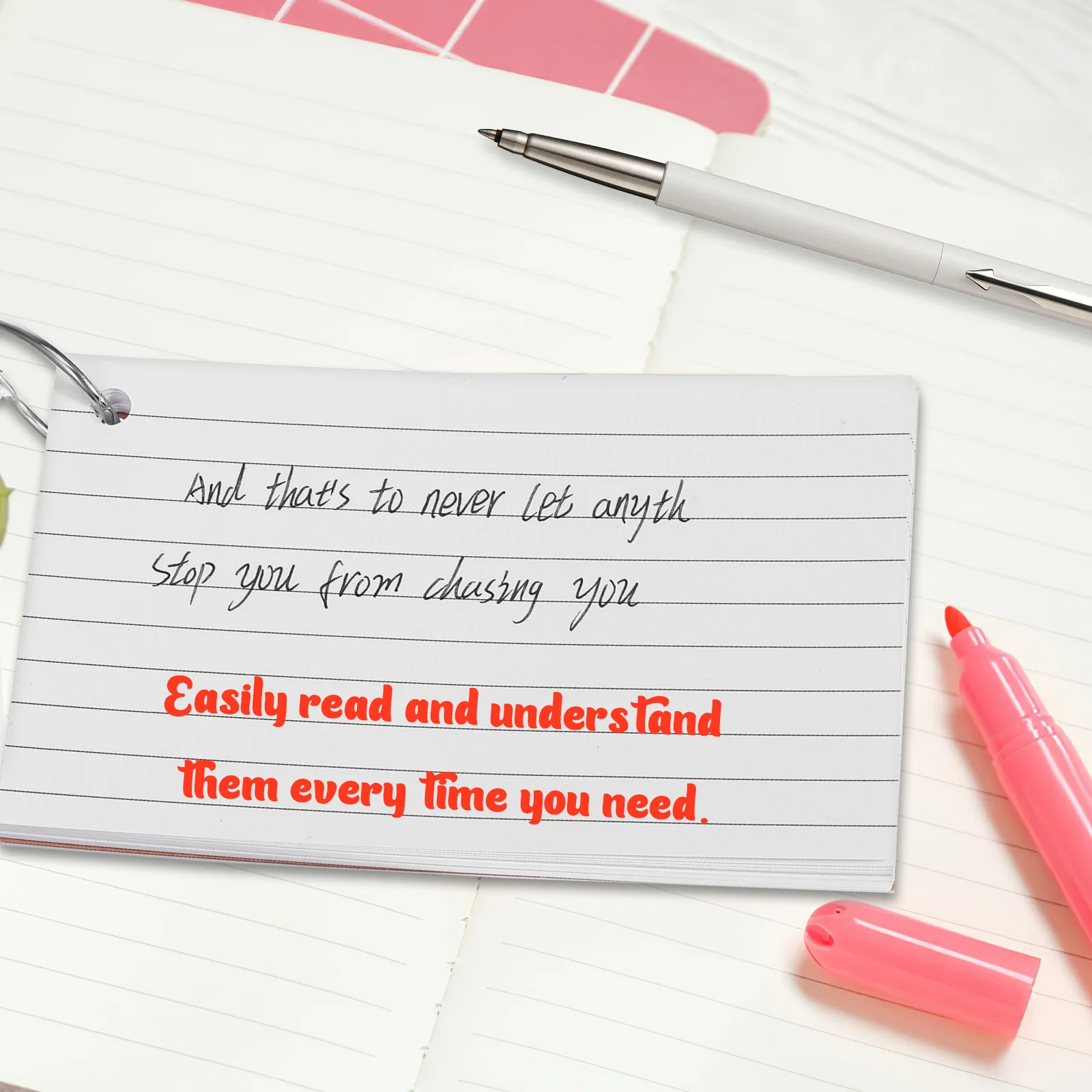 

4Pcs Ring Flashcards Lined Index Cards Large Writable Pages Portable Study Note Cards Vocabulary Learning Tool