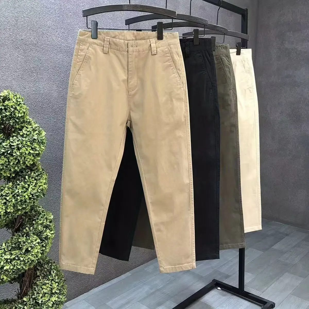 

Высококачественные мужские облегающие повседневные брюки цвета хаки из чистого хлопка, повседневные брюки цвета весна-осень