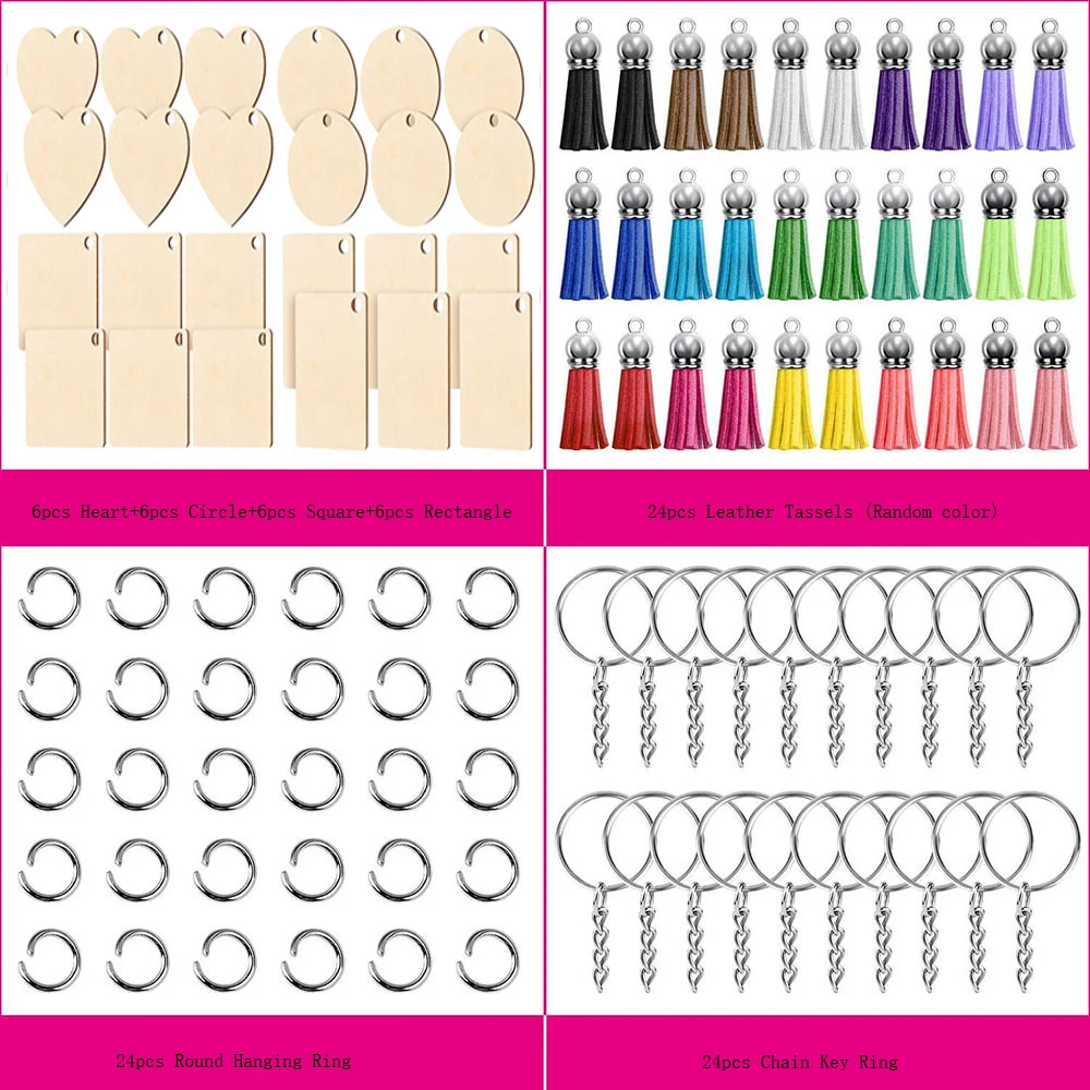 96PCS Unfinished Wooden Keychains for DIY Crafting