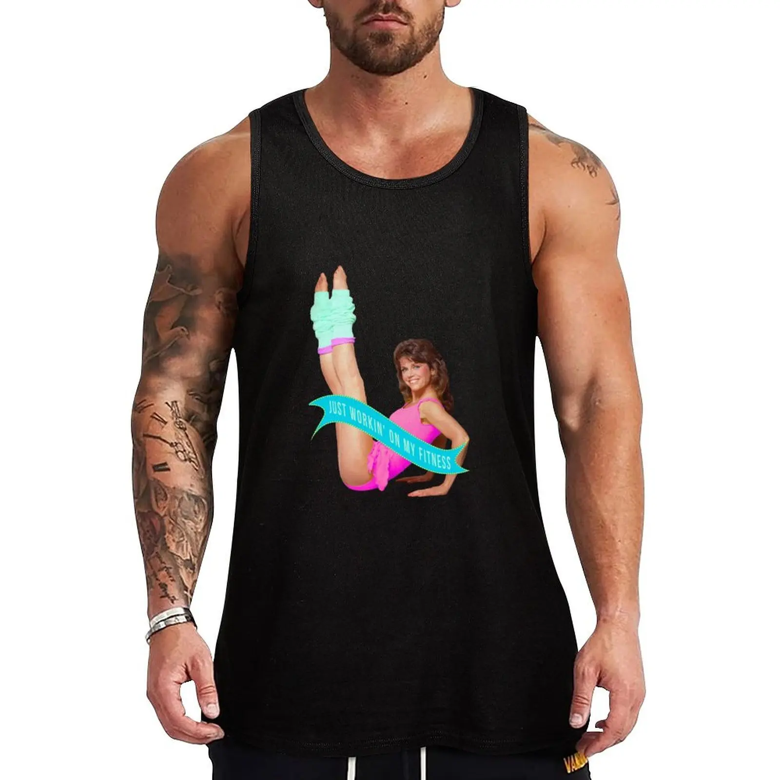 Just workin' on my fitness Jane Fonda Tank Top sleeveless men gym clothing man vest