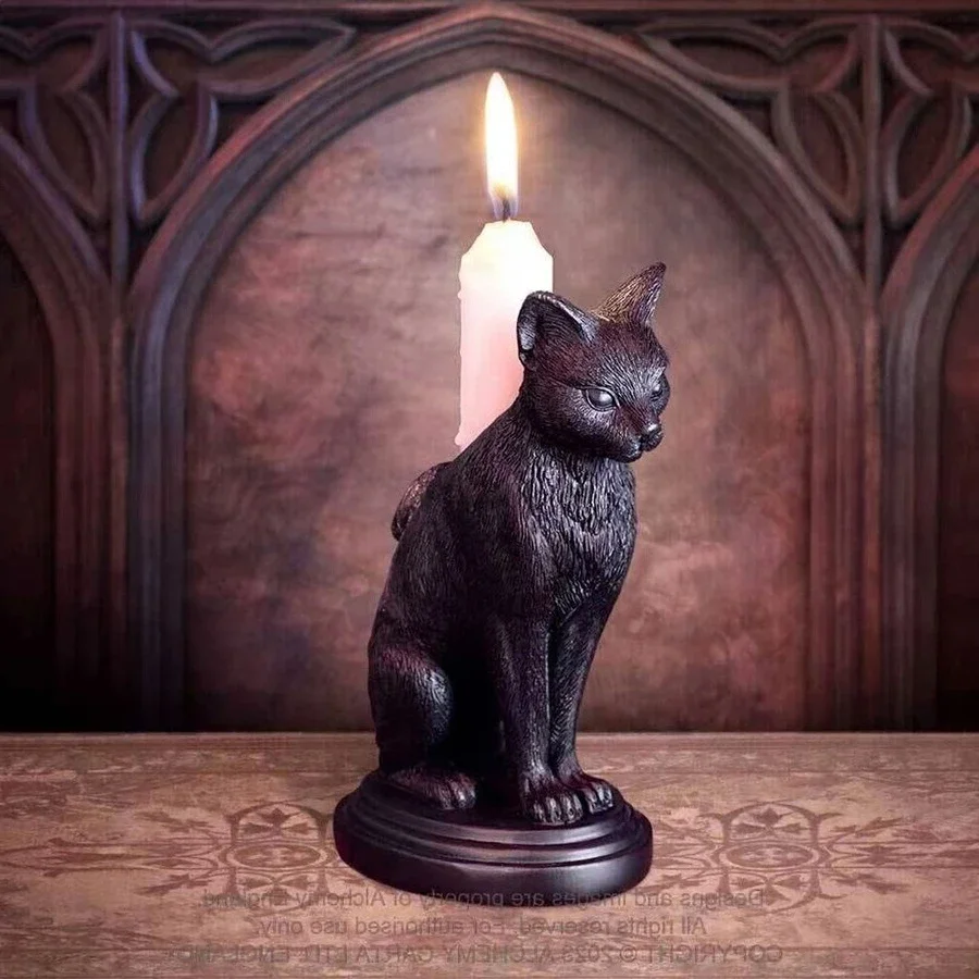 

16wwBat Candle Holder Resin Handicraft Candle Stand Halloween Decorative Accessory Black Cat Candle Stick Holder Home Decoration