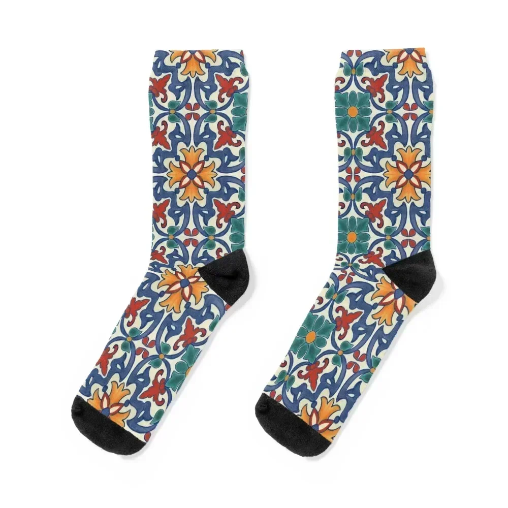 

Colorful Vintage Portuguese Azulejos Pattern Socks winter gifts happy funny gift Mens Socks Women's