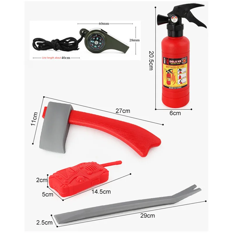 Kids Firefighter Costume with Realistic Firefighter Toys (With Walkie Talkie, Compass, Whistle), Kids Party Holiday Gift