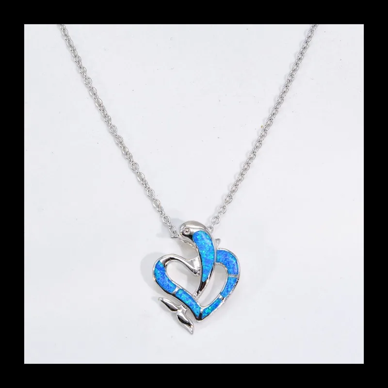 

AliExpress S925 Sterling Silver Fashion Blue Opal Love Dolphin Pendant Sweater Chain Collarbone Chain Necklace