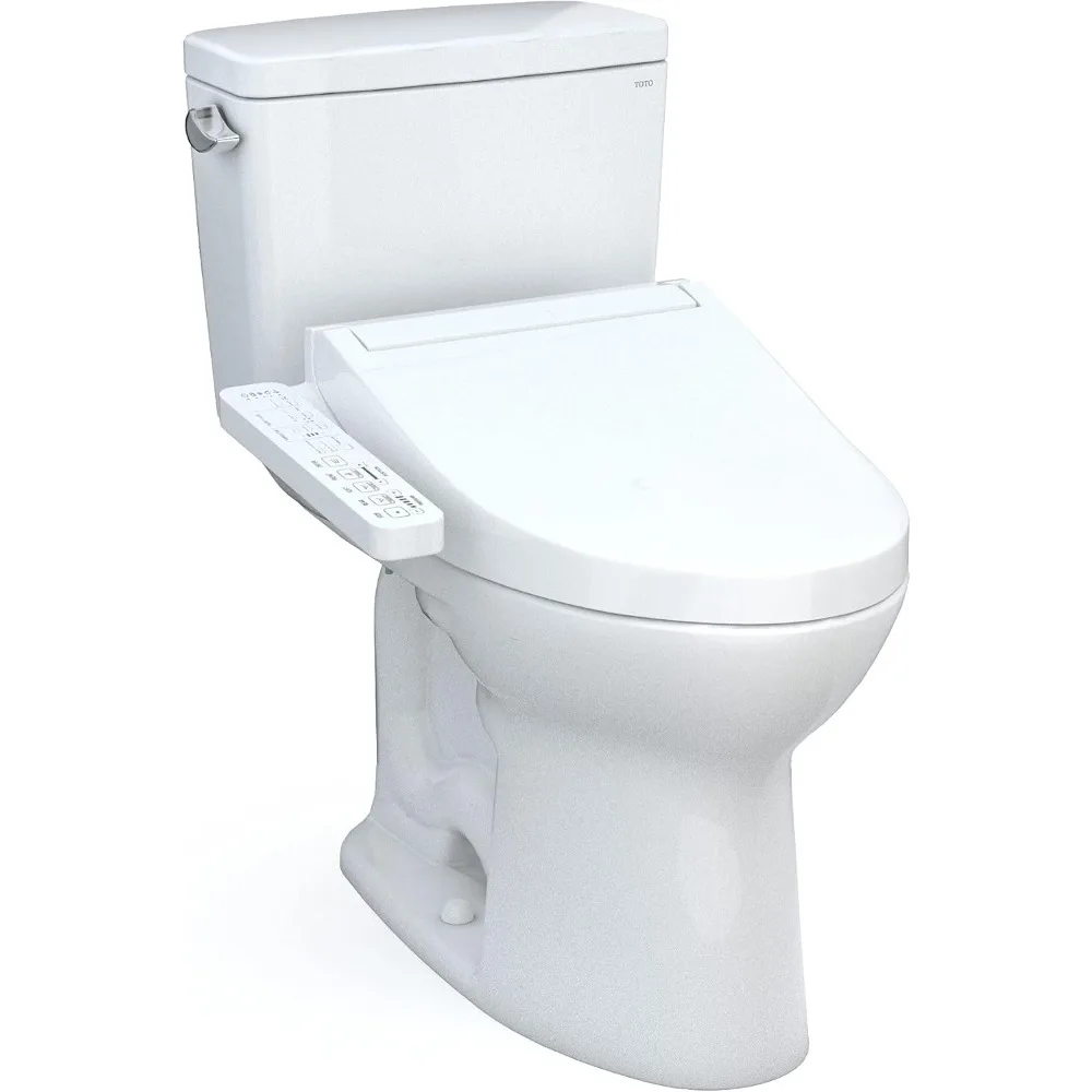 Two-Piece Elongated 1.6 Universal Height TORNADO FLUSH Toilet with Bidet Seat, Cotton White Warm cover air to deodorize