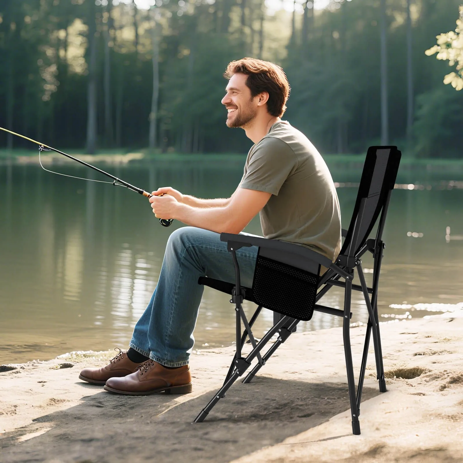 

Folding Camping Chair for Adults Portable Lawn Chair w/ Cup Holder & Side Pocket
