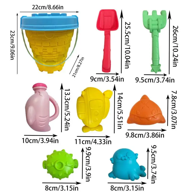 해변 장난감 세트 대화 형 재미 있은 8X/세트 해변 Playset 모래 성 장난감 양동이 물을 야외 놀이를위한 삽 갈퀴 금형