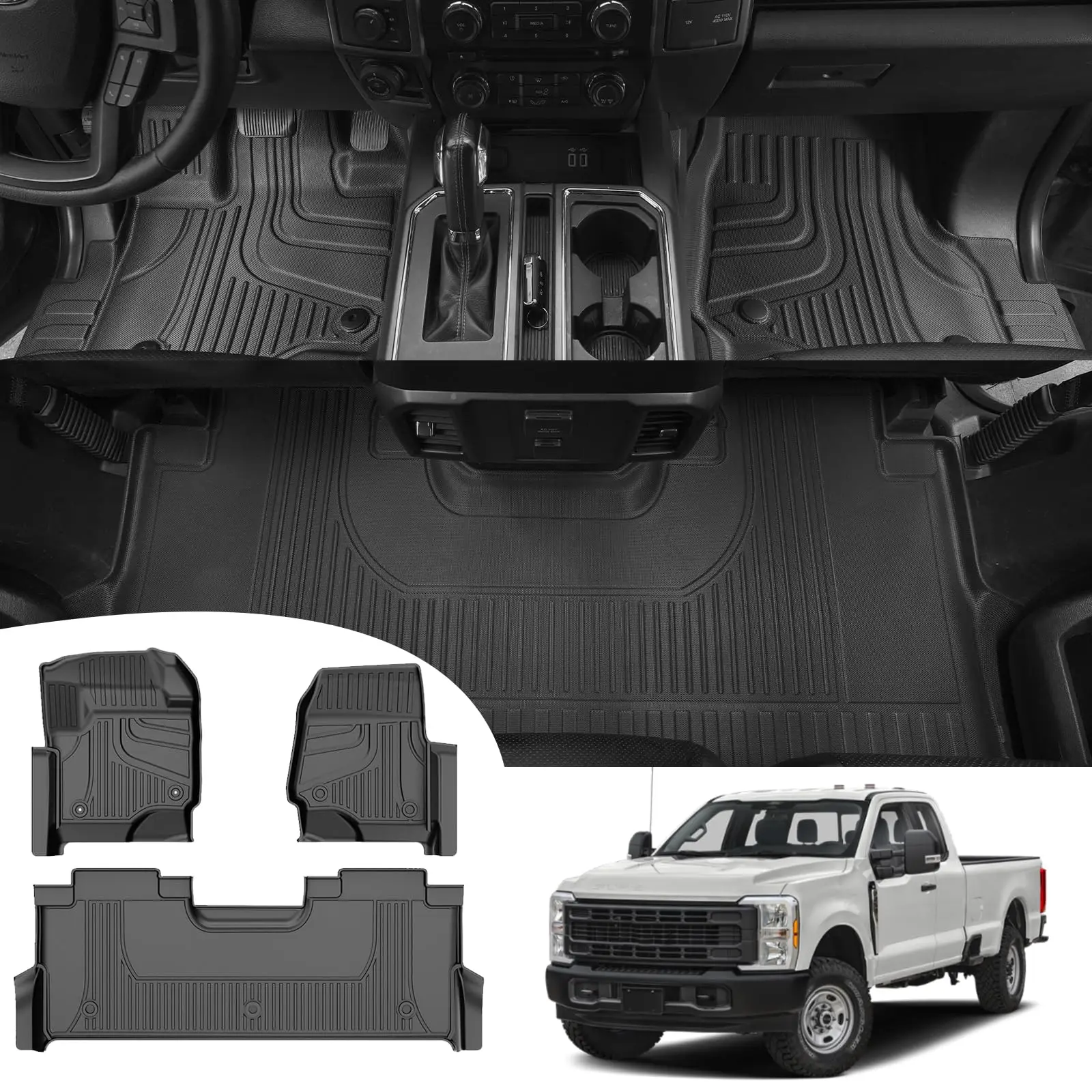 

Коврики для Ford F-250/F-350/F-450/F-550 SuperCrew Cab 2017-2025 гг. — всепогодные напольные вкладыши с ящиком для хранения вещей