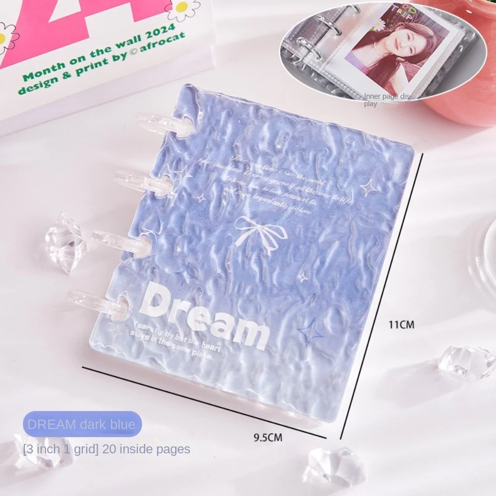 INS Water Ripple Bow Card Album PP Mini Photocard Binder with 20 Internal Pages 3 Inch Collectible Card Album Unisex