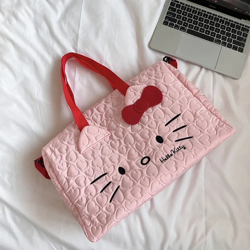 New Hello Kitty Cartoon Cute Single Shoulder Bags borsa da Fitness con cerniera portatile di grande capacità Y2k da donna, borsa da viaggio a