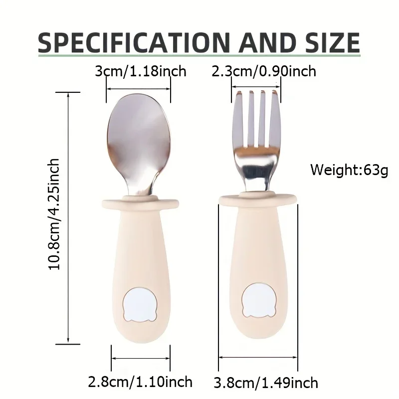 ملعقة أطفال من الفولاذ المقاوم للصدأ بمقبض من السيليكون ، أدوات إطعام الأطفال ، أدوات مائدة ، ملاعق وشوك