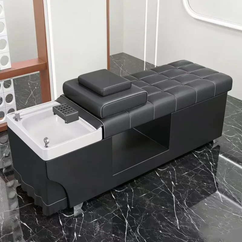Business European Style Shampoo Bed Massager Reclining Minimalist Shampoo Bed Ceramic Basin Spa Head Japonais Barber Equipment