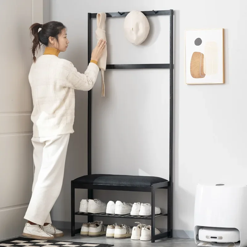 shoe rack, shoe change stool, shoe cabinet with hanger integrated floor-to-ceiling bedroom, simple coat rack at the entrance