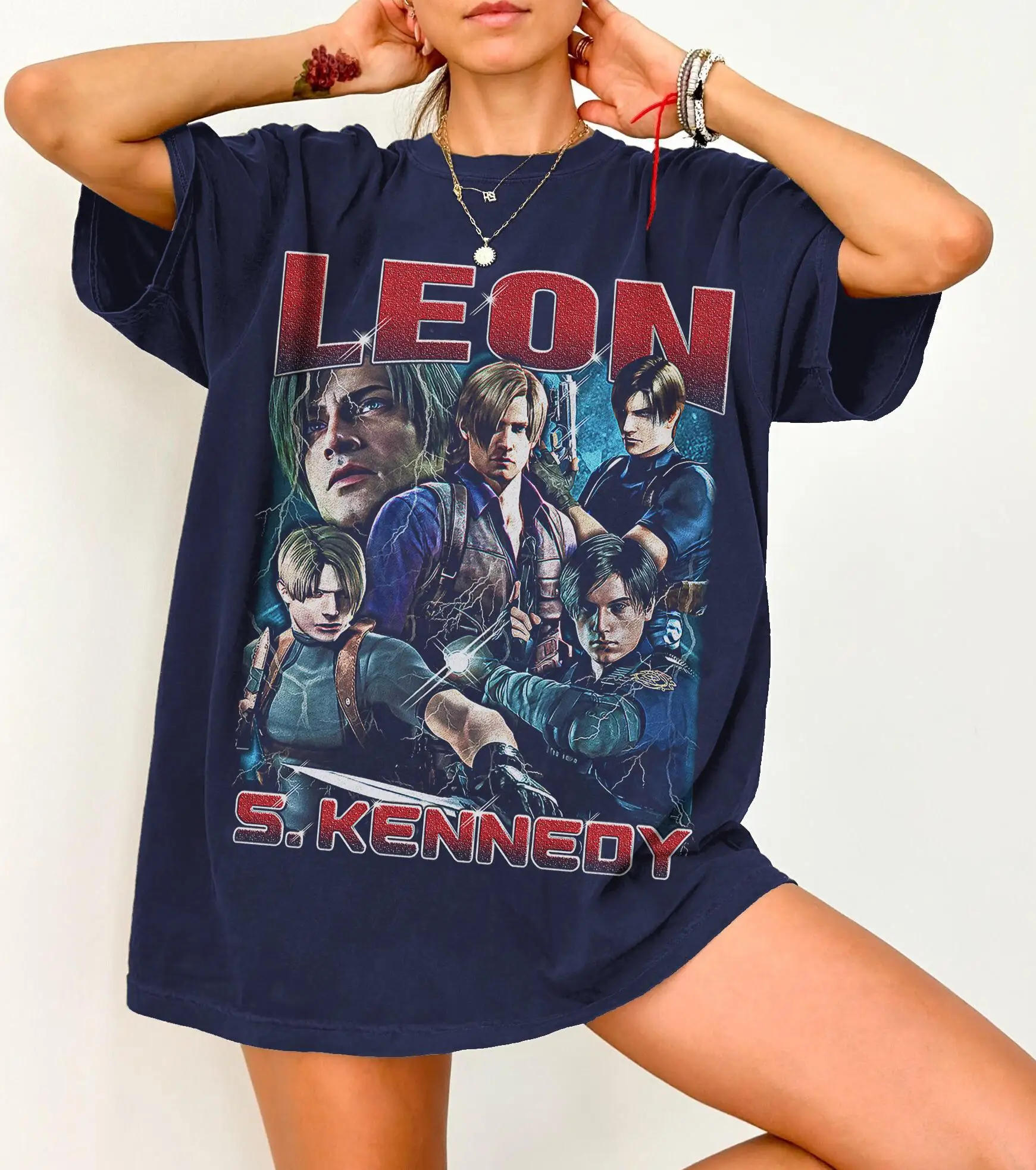 Leon S. Kennedy shirt, Retro Graphic Tee Summer Men's and Women's Loose and Breathable T-shirt Top