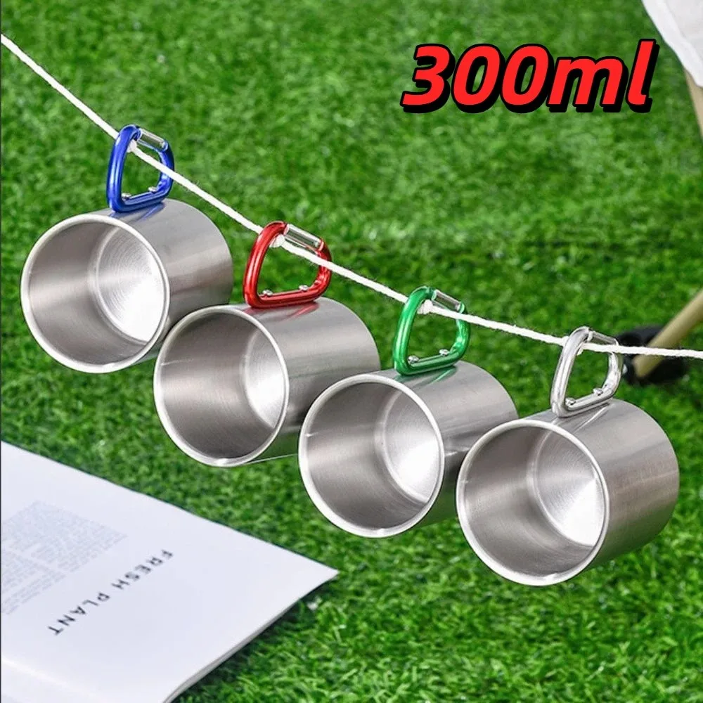

New 300ml Stainless Steel Cup Portable Carabiner Hook Handle Hike Cup Multifunctional Outdoor Camping Mug Camping Travel