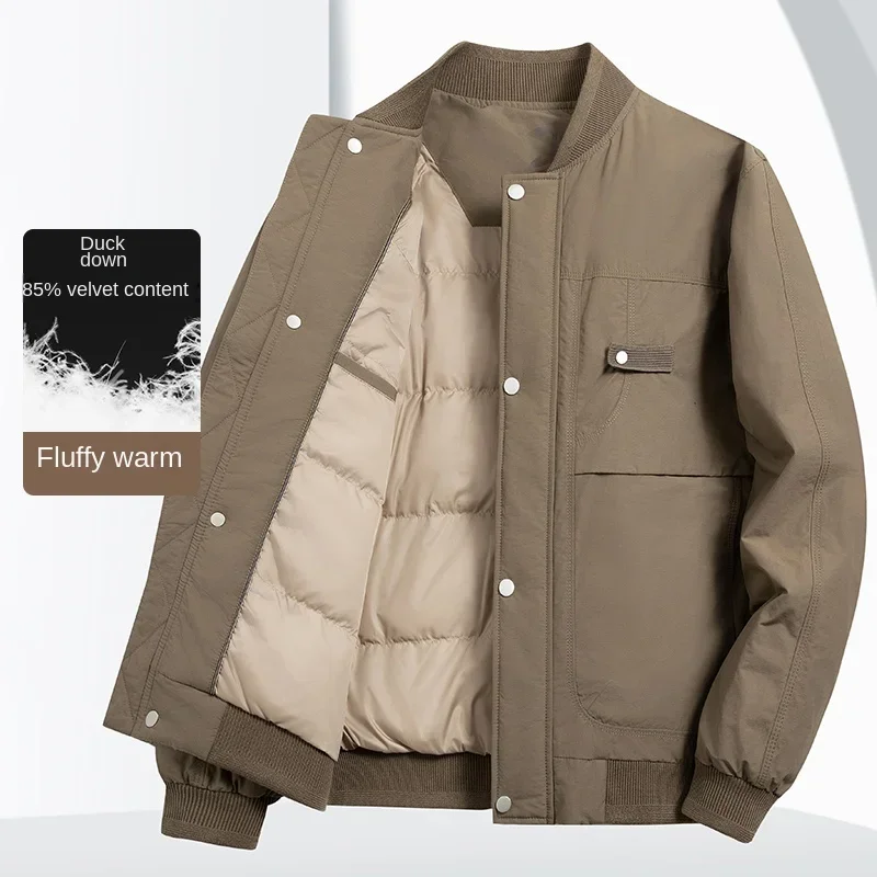 

YEAE Winter White Duck Down Men's Baseball Collar Short Down Jacket Stand Collar Casual Light Workwear Men's Jacket