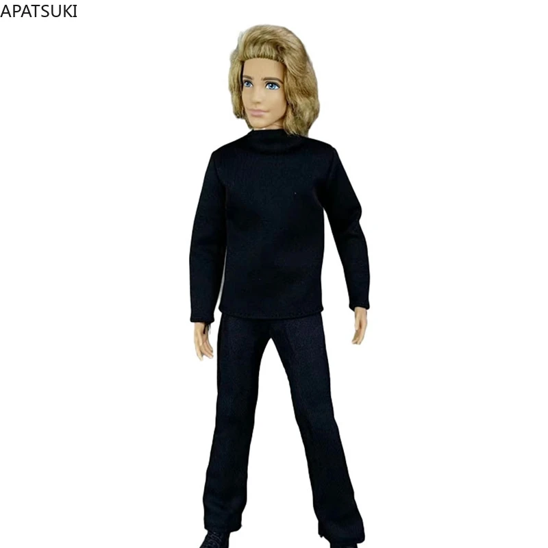 Roupas pretas para bonecas Ken Boy, roupas, camiseta básica, blusa e calças, acessórios Barbie, Ken namorado, 1:6