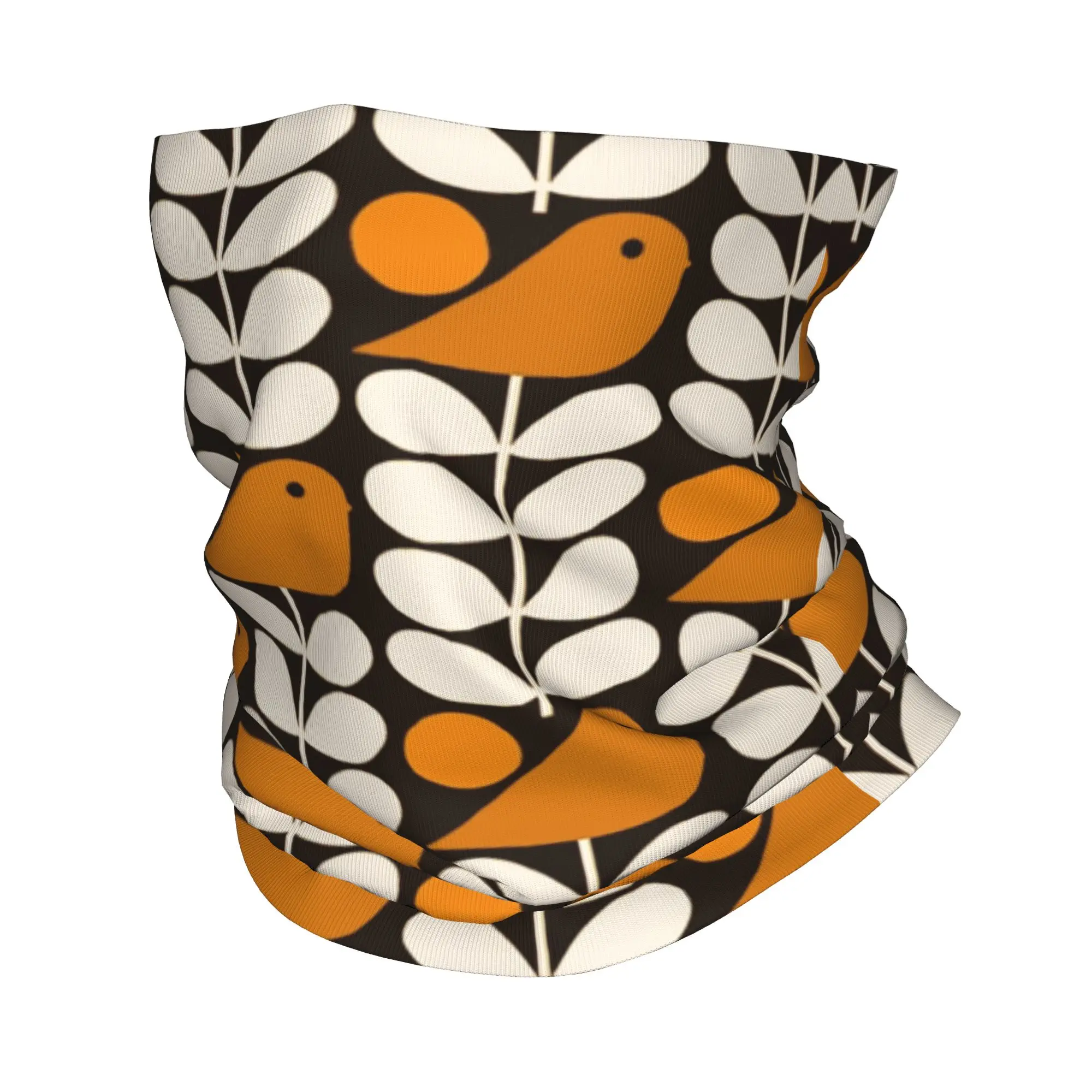 Orla Kiely Scandi Bandana Neck Warmer Men Women Winter Ski Tube Scarf Gaiter Black White Orange Multistem Birds Face Cover