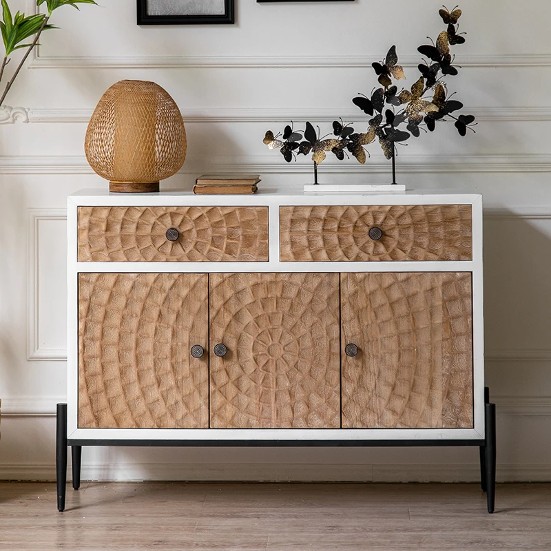 American porch cabinet French country retro pastoral wooden dining room living room display locker drawer side cabinet
