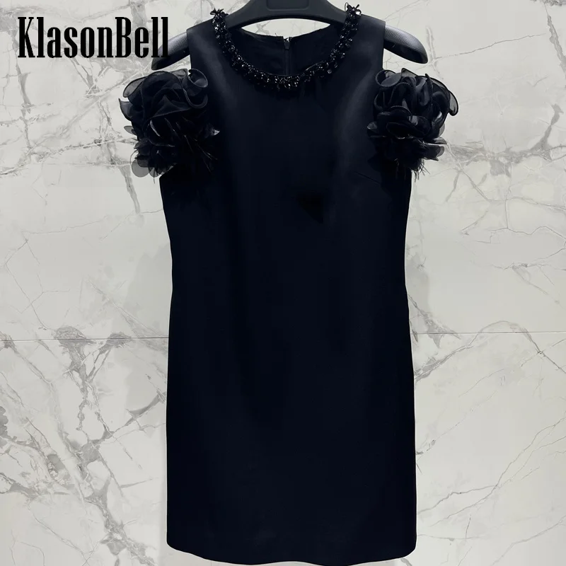 

8.5 KlasonBell Women's Temperament Sweet Girl Hand Beading Flower Decoration Mini Dress Acetate O-Neck Sleeveless Tank Dress