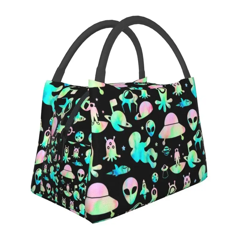 

Pastel Space Alien Insulated Lunch Bags for Women Waterproof Sci Fi UFO Thermal Cooler Lunch Tote Office Picnic Travel