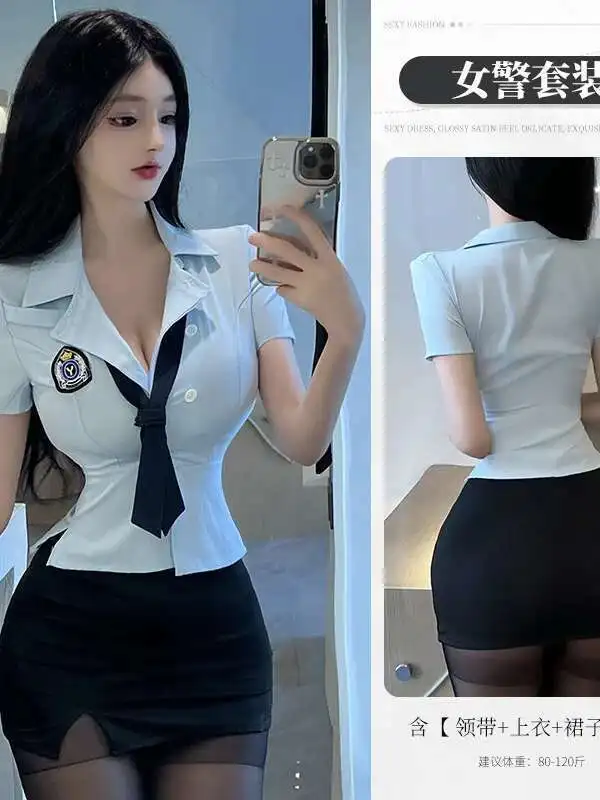 ファッション女性ミニドレス V ネックセクシーな下着女性制服誘惑胸ビッグドレスエレガントな甘い 2024 トップス Tシャツ AR2T