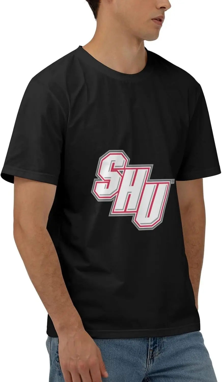 Sacred Heart University Logo Men'S Short Sleeve Tees,Men'S 170g Combed Cotton Short Sleeve T-Shirt