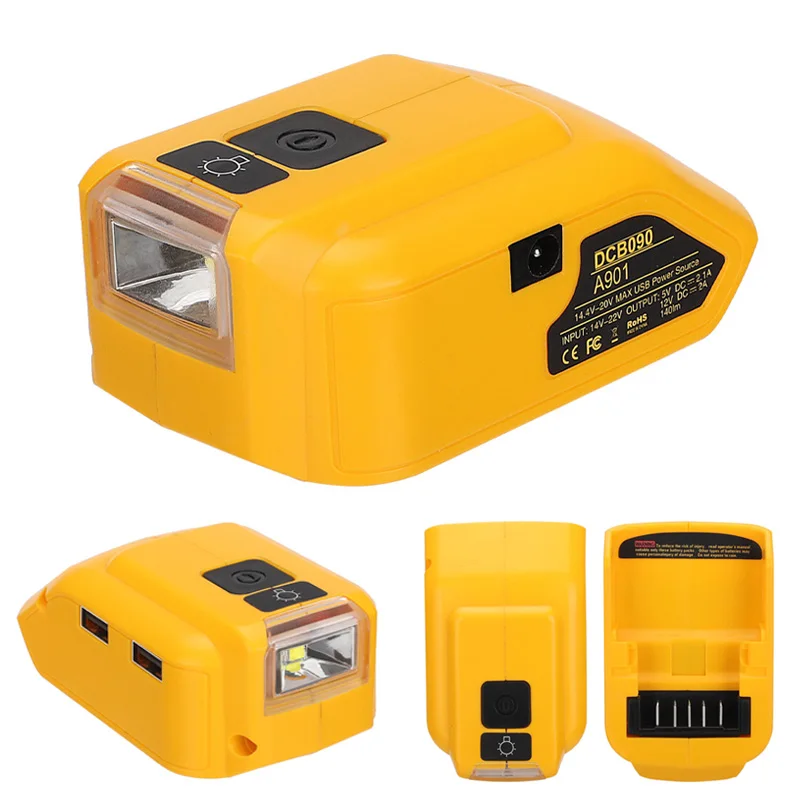 For Dewalt 18V/20V Battery Adapter Converter with USB Type-C Output Port,Portable Power Source Adapter with 140lm LED Work Light