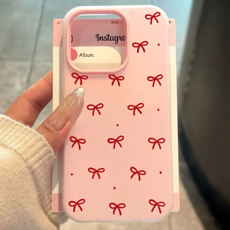 

Cute Red Bow Print Matte Phone Case for iPhone 17 Air 16 15 14 13 12 11 Pro Max X XS XR 7 8 Plus 16E SE2 Shockproof Cover Cases