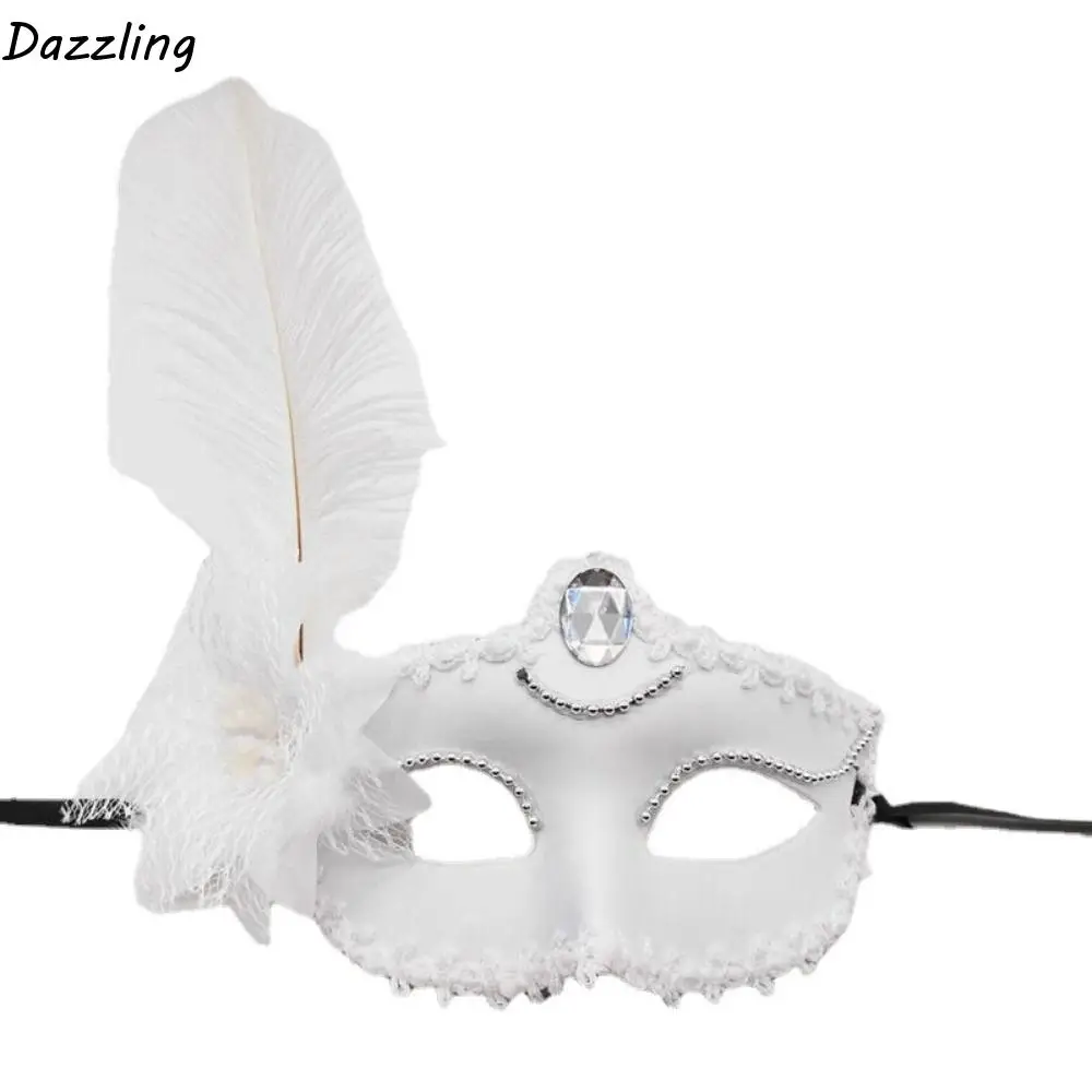 

Exquisite Diamond Feather Venetian Mask Lace Flower Eye Mask Bead Plastic Flower Masquerade Mask Cosplay