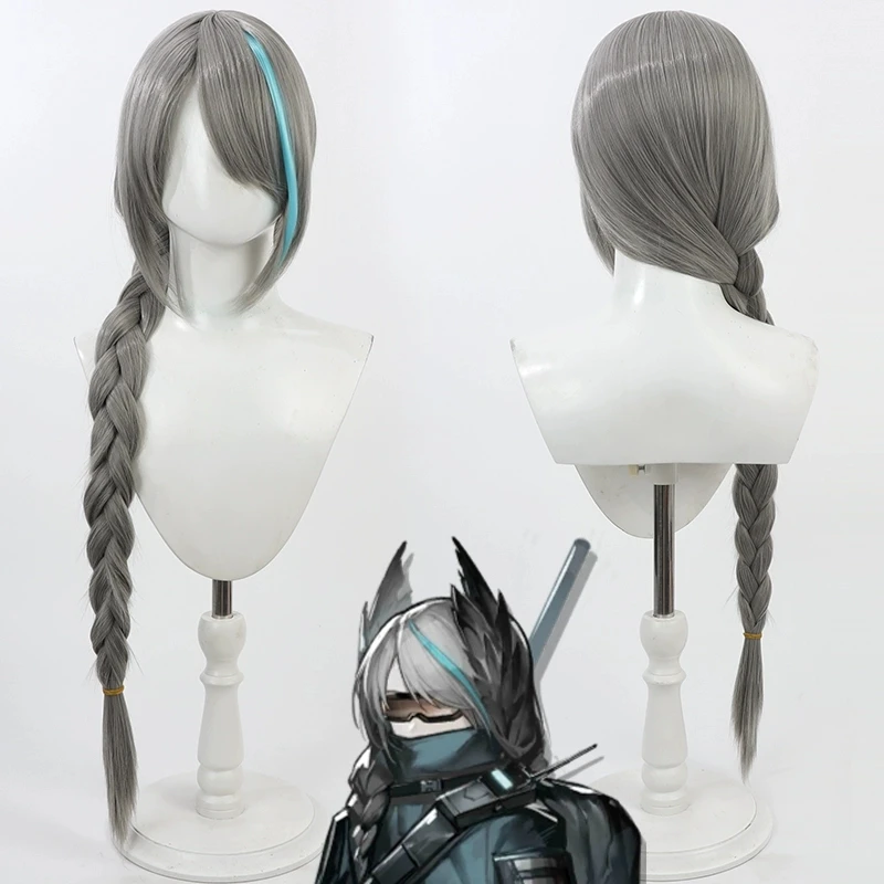 

Парики для косплея Arknights Pith, длина 80 см, прямые, серые, смешанные, светло-голубые, плетеные, термостойкие, синтетические волосы, роль для Хэллоуина