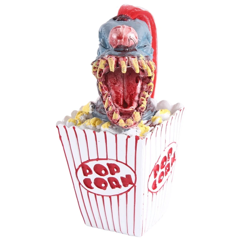 1 Piece Clown Sculpture Halloween Clown Decoration Popcorn Clown Scary Clown Head Statue Resin Craft Clown From Space Red